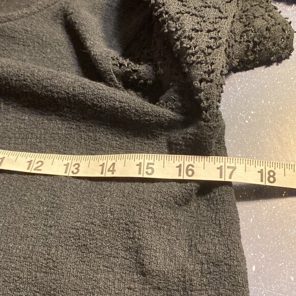 Madewell Crewneck Sweater Black Open Knit Sleeves Ruffle Cuffs100% Cotton Wms Sz - Picture 7 of 8
